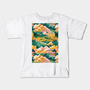 Green, yellow, and Pink Sky Kids T-Shirt